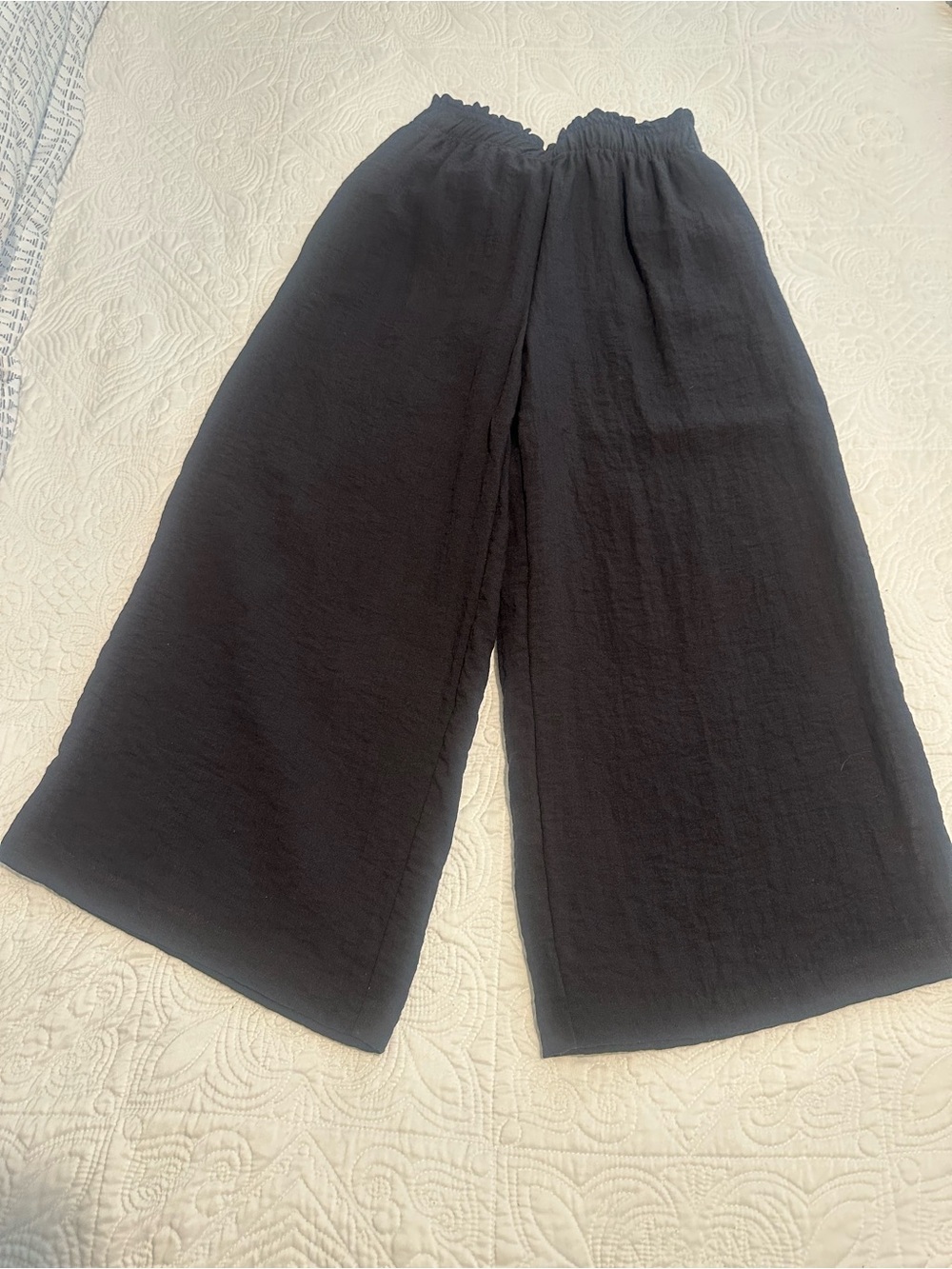 Black Wide-Leg Casual Pants with Elastic Waist